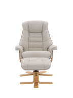 Mushroom Leather Swivel Recliner Chair with Footstool - Home Furniture Interiors
