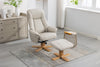 Mushroom Leather Swivel Recliner with Footstool Oak Base