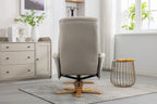 Mushroom Leather Swivel Recliner with Footstool Oak Base - Home Furniture Interiors