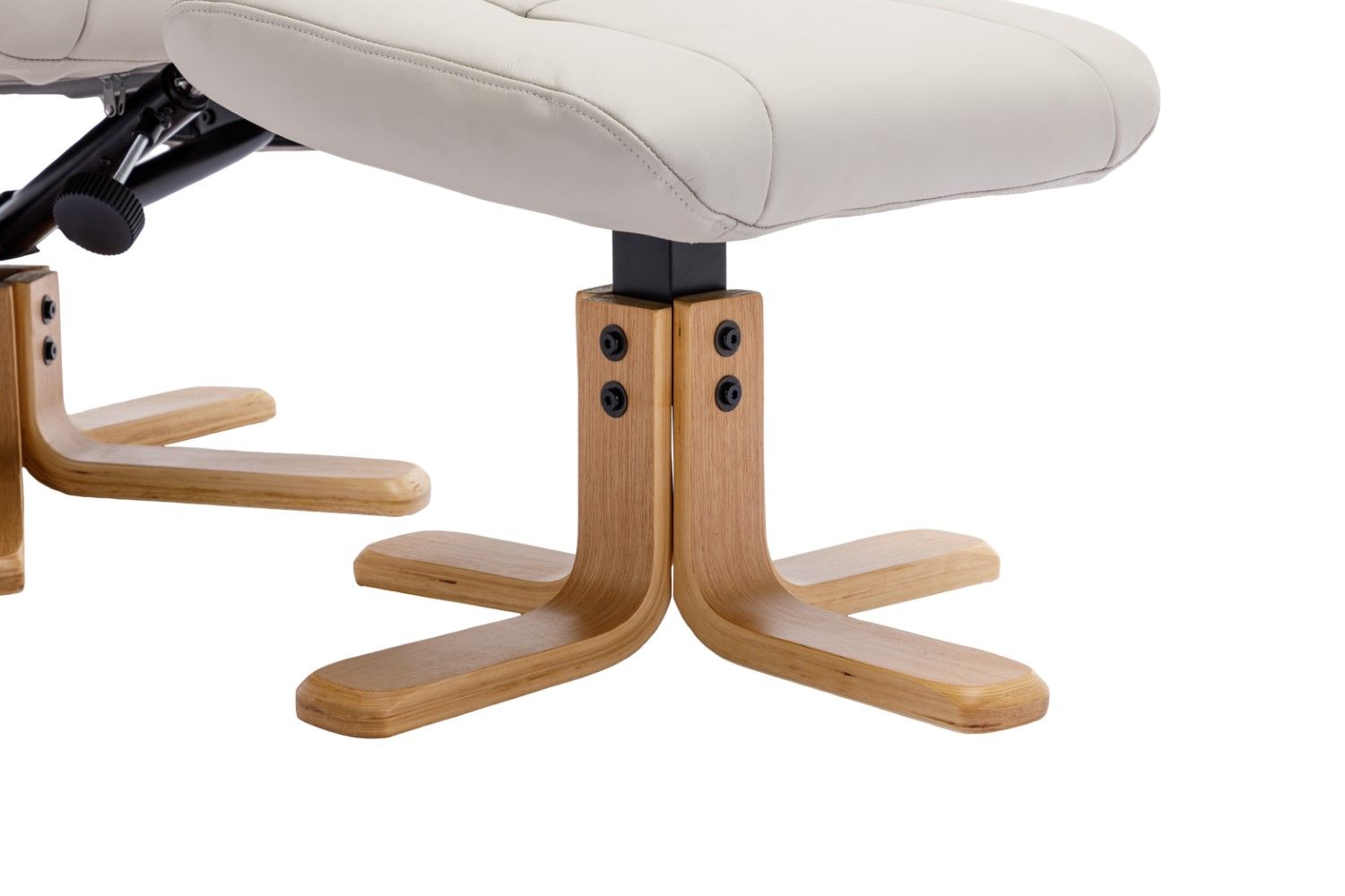 Mushroom Leather Swivel Recliner with Footstool Oak Base - Home Furniture Interiors