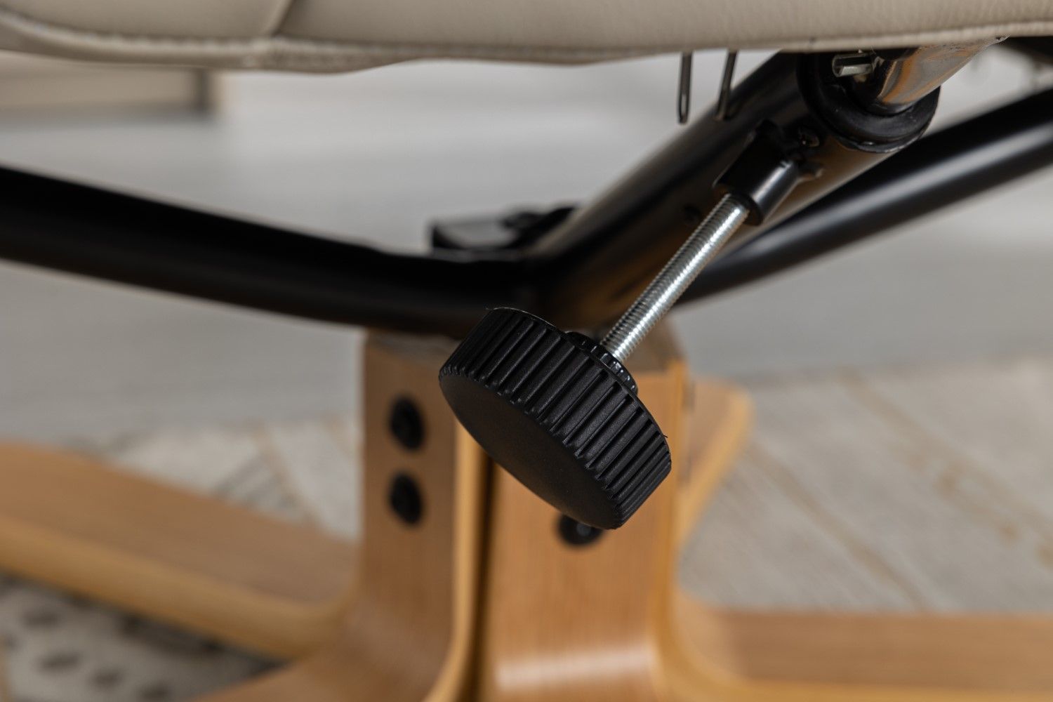 Mushroom Leather Swivel Recliner with Footstool Oak Base - Home Furniture Interiors