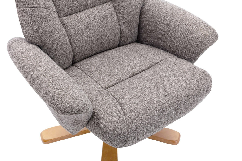 Natural Fabric Swivel Recliner with Footstool Oak Base - Home Furniture Interiors