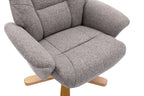Natural Fabric Swivel Recliner with Footstool Oak Base - Home Furniture Interiors