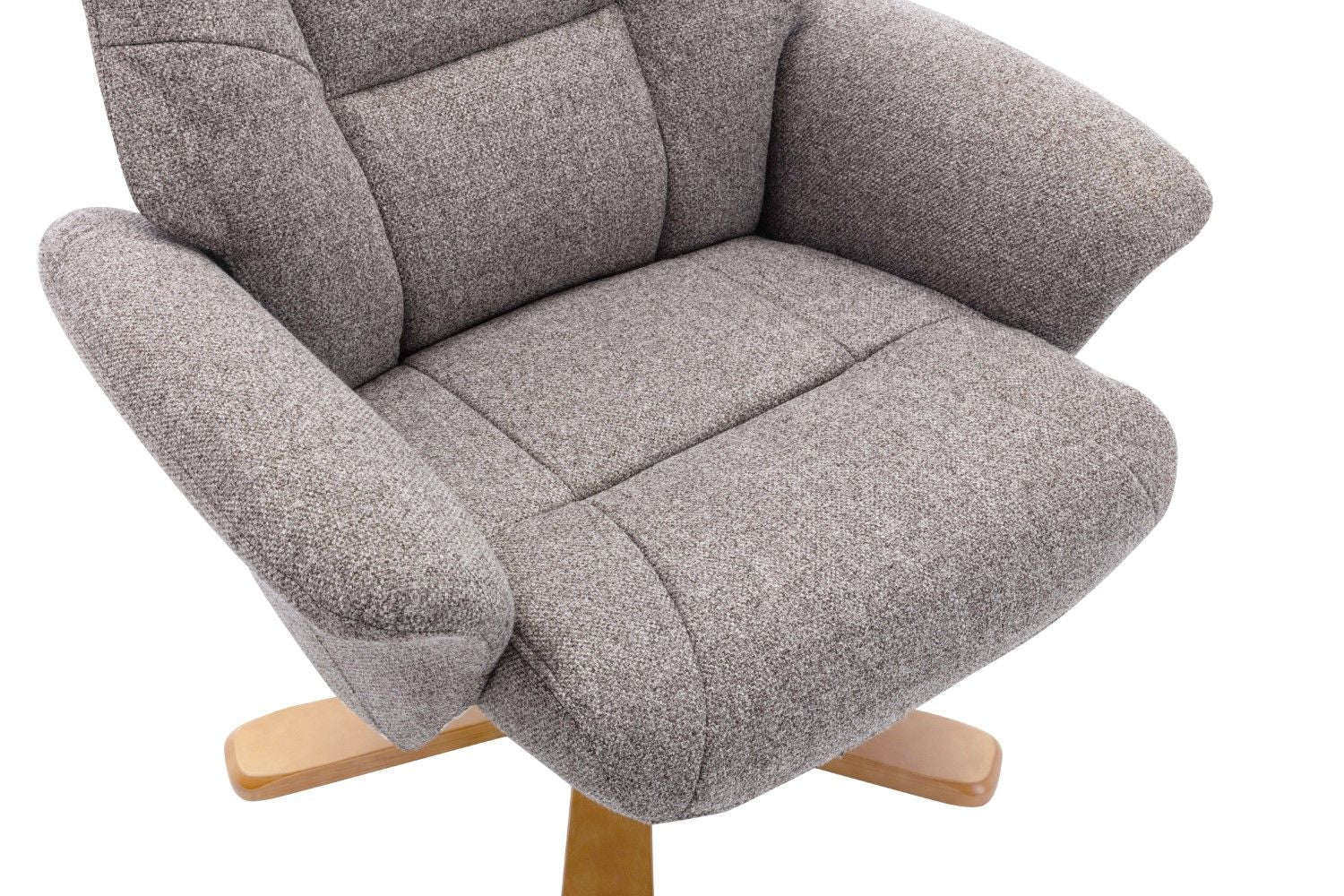 Natural Fabric Swivel Recliner with Footstool Oak Base - Home Furniture Interiors