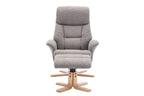 Natural Fabric Swivel Recliner with Footstool Oak Base - Home Furniture Interiors