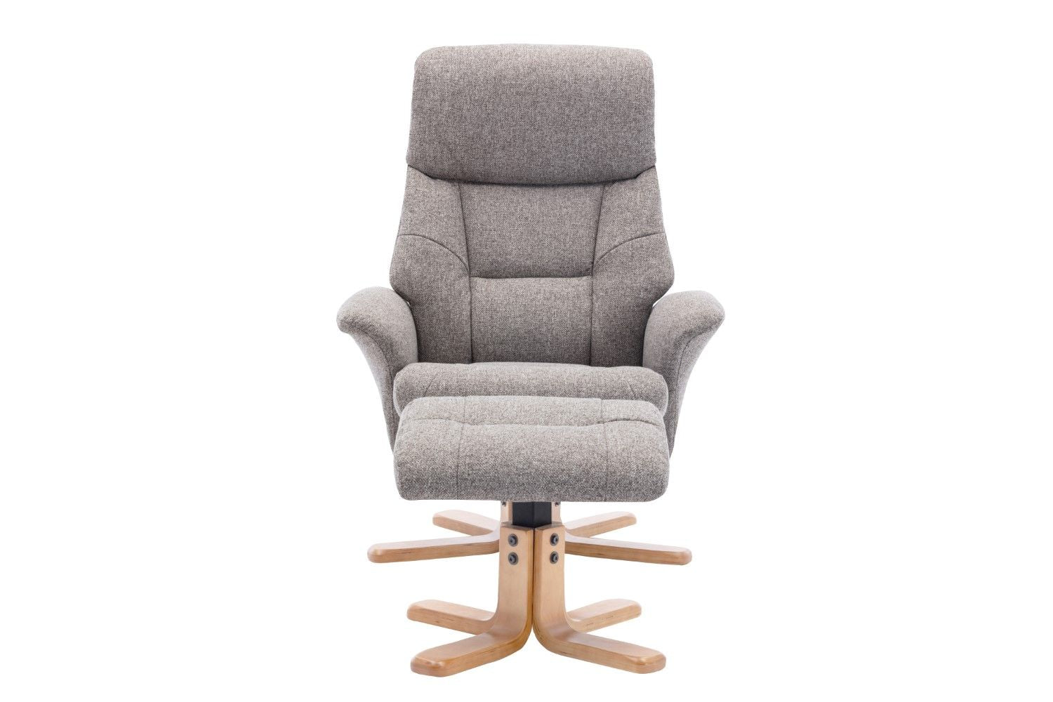 Natural Fabric Swivel Recliner with Footstool Oak Base - Home Furniture Interiors