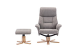 Natural Fabric Swivel Recliner with Footstool Oak Base - Home Furniture Interiors