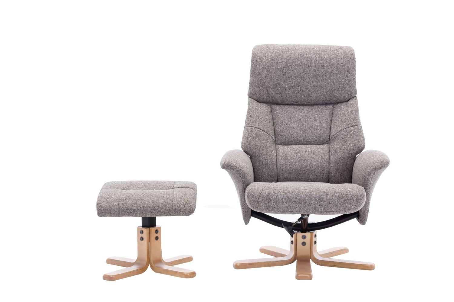 Natural Fabric Swivel Recliner with Footstool Oak Base - Home Furniture Interiors