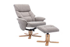 Natural Fabric Swivel Recliner with Footstool Oak Base - Home Furniture Interiors