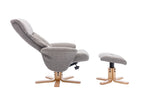 Natural Fabric Swivel Recliner with Footstool Oak Base - Home Furniture Interiors