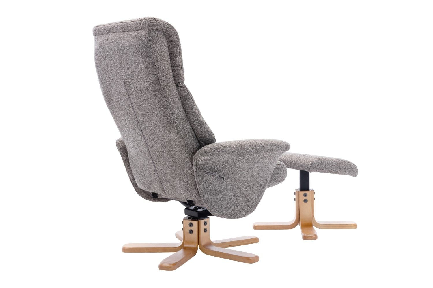Natural Fabric Swivel Recliner with Footstool Oak Base - Home Furniture Interiors