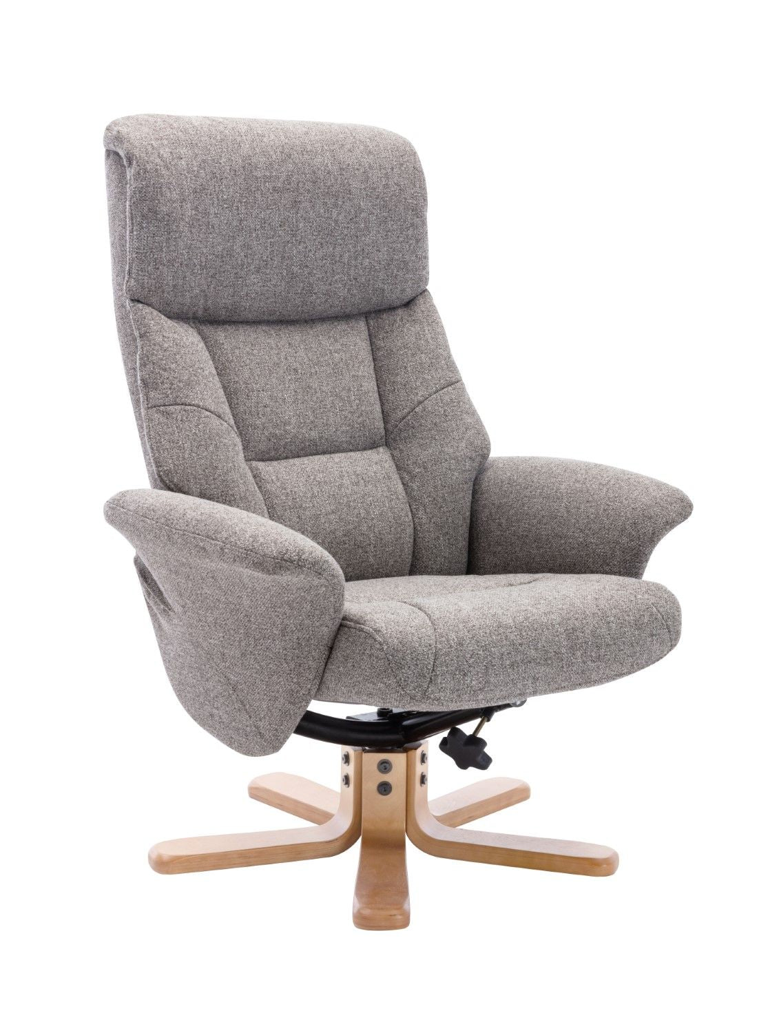 Natural Fabric Swivel Recliner with Footstool Oak Base - Home Furniture Interiors