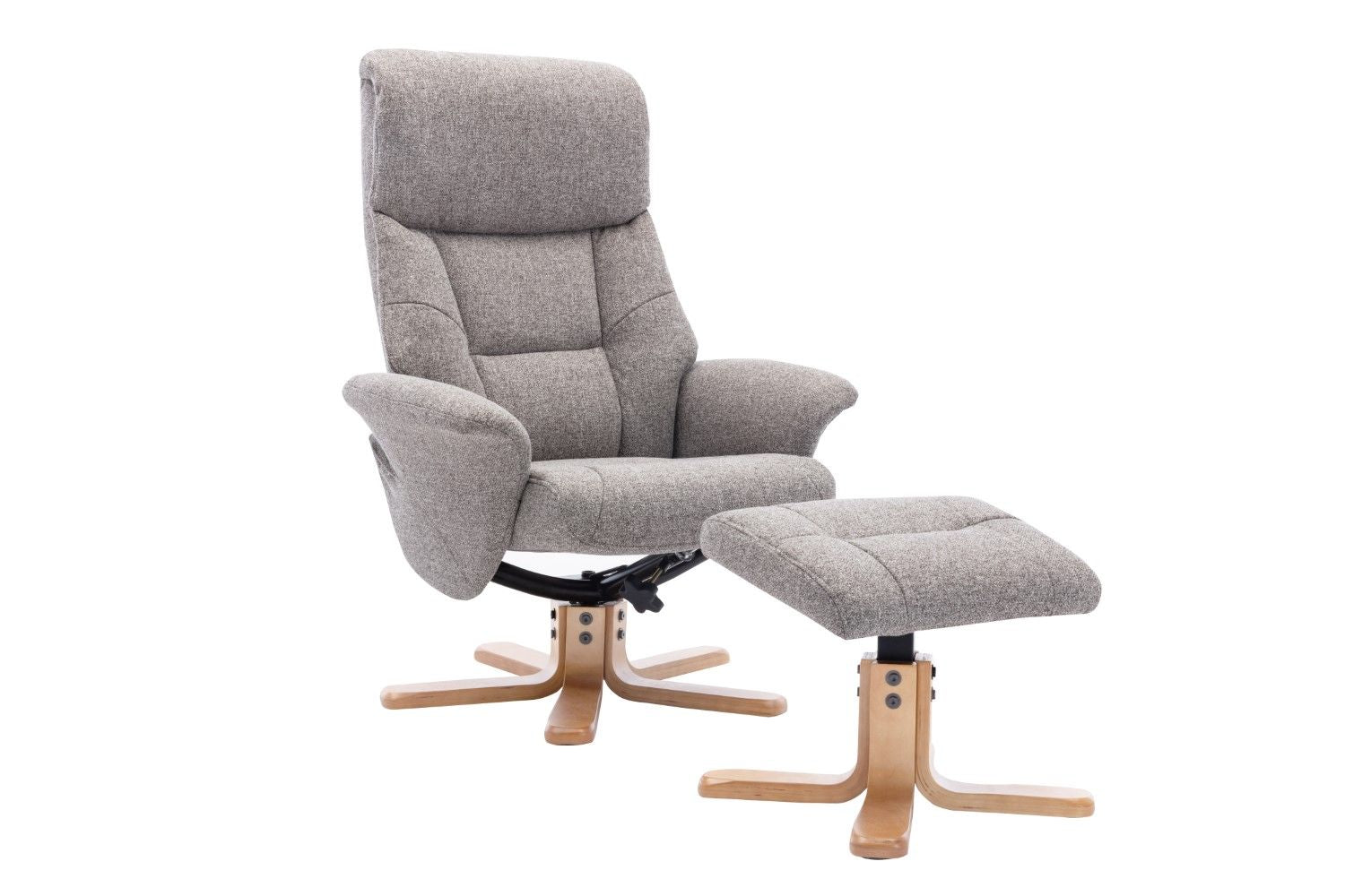 Natural Fabric Swivel Recliner with Footstool Oak Base - Home Furniture Interiors