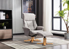 Natural Fabric Swivel Recliner with Footstool Oak Base - Home Furniture Interiors