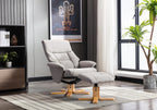Natural Fabric Swivel Recliner with Footstool Oak Base - Home Furniture Interiors