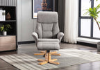 Natural Fabric Swivel Recliner with Footstool Oak Base - Home Furniture Interiors