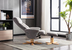 Natural Fabric Swivel Recliner with Footstool Oak Base - Home Furniture Interiors