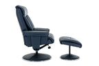 Navy Blue Leather Effect Recliner With Footstool Chrome Trim - Home Furniture Interiors