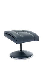 Navy Blue Leather Effect Recliner With Footstool Chrome Trim - Home Furniture Interiors