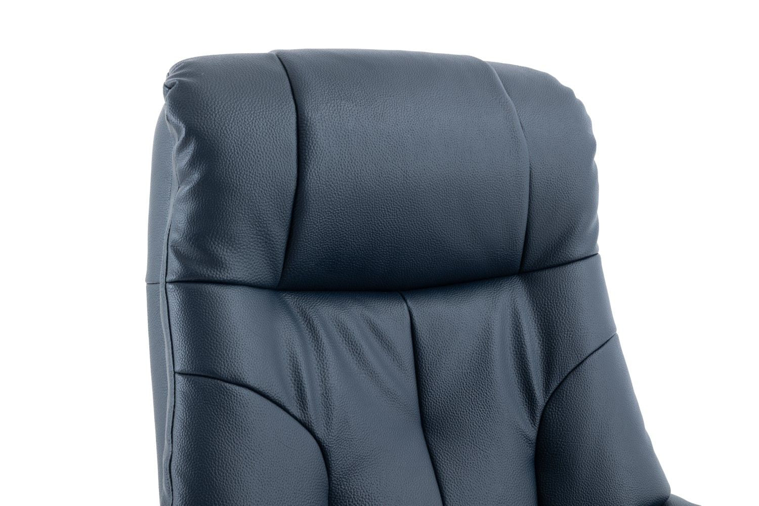 Navy Blue Leather Effect Swivel Recliner Footstool Oak Base - Home Furniture Interiors