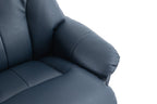 Navy Blue Leather Effect Swivel Recliner Footstool Oak Base - Home Furniture Interiors