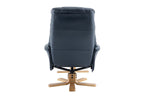 Navy Blue Leather Effect Swivel Recliner Footstool Oak Base - Home Furniture Interiors
