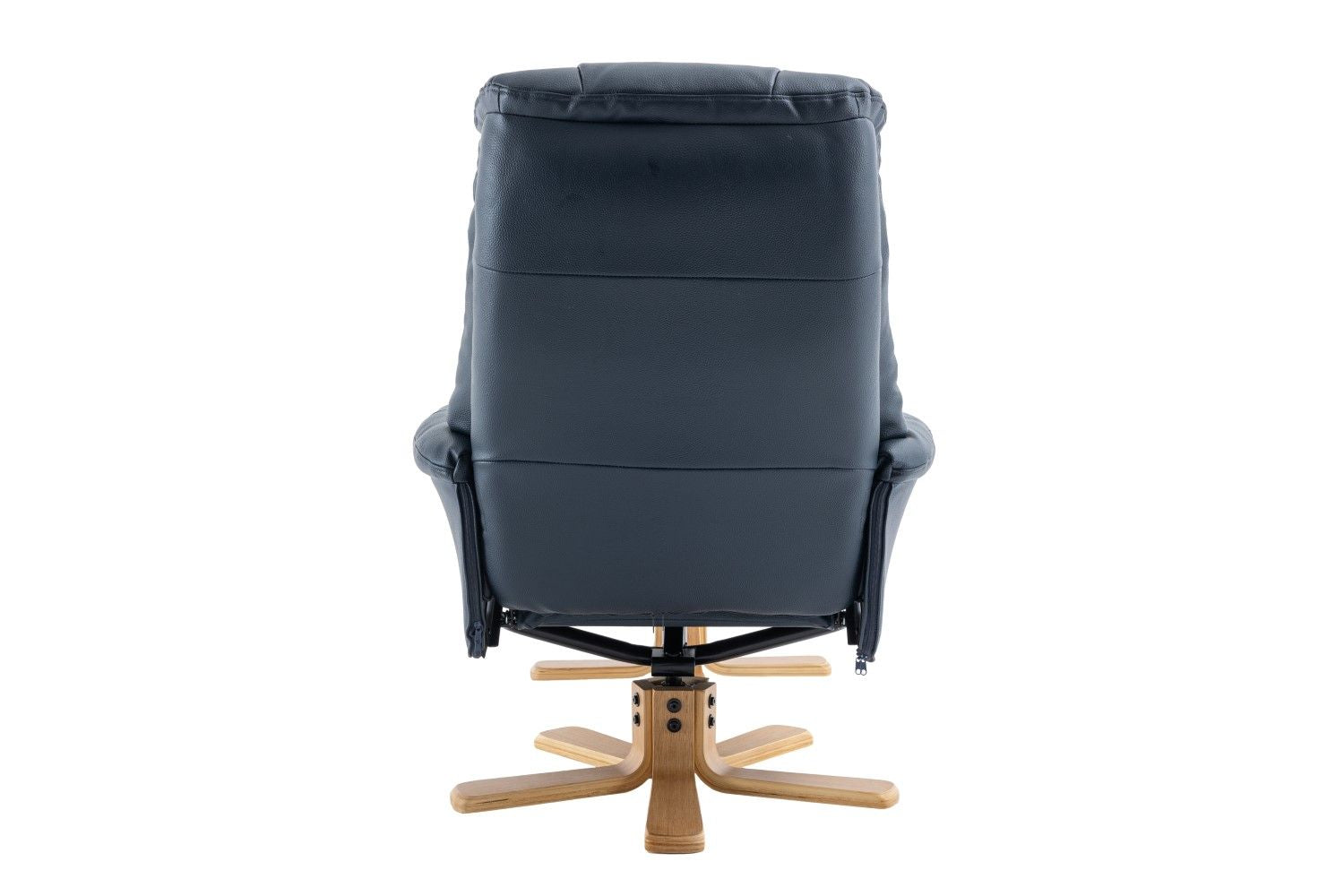 Navy Blue Leather Effect Swivel Recliner Footstool Oak Base - Home Furniture Interiors