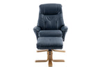 Navy Blue Leather Effect Swivel Recliner Footstool Oak Base - Home Furniture Interiors