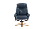 Navy Blue Leather Effect Swivel Recliner Footstool Oak Base - Home Furniture Interiors