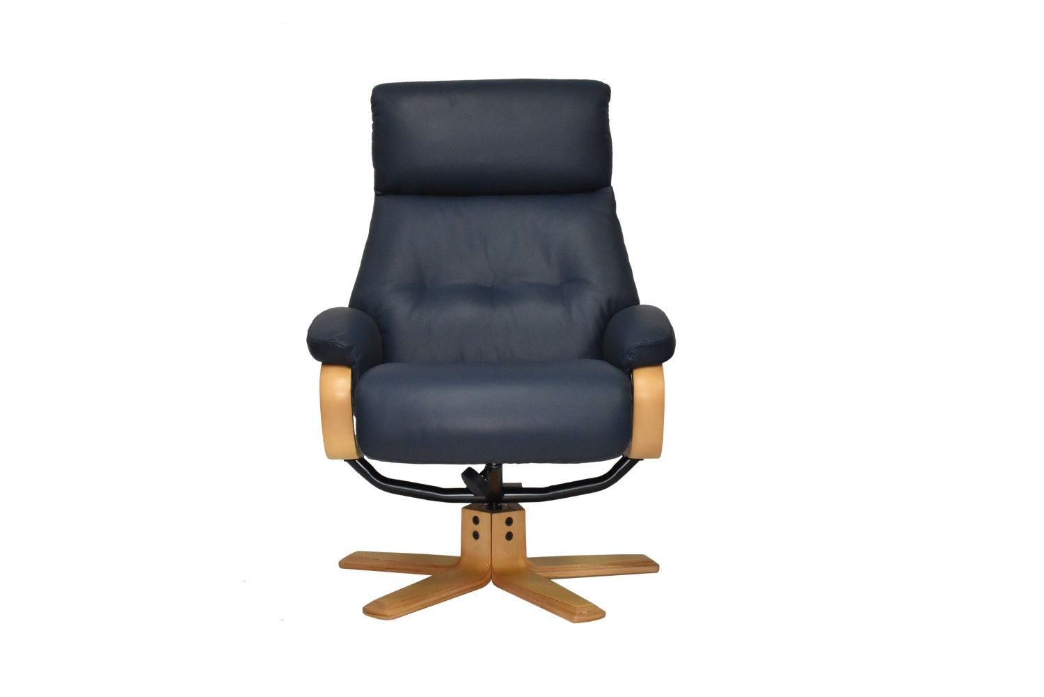 Navy Blue Leather Swivel Recliner Chair with Footstool