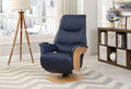 Navy Blue Leather Swivel Recliner with Integrated Footstool