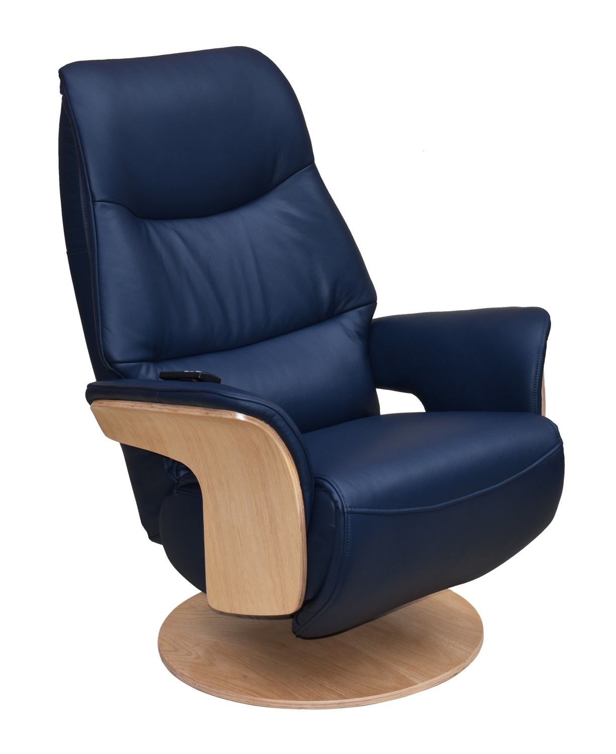 Navy Blue Leather Swivel Recliner with Integrated Footstool - Home Furniture Interiors