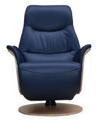 Navy Blue Leather Swivel Recliner with Integrated Footstool - Home Furniture Interiors