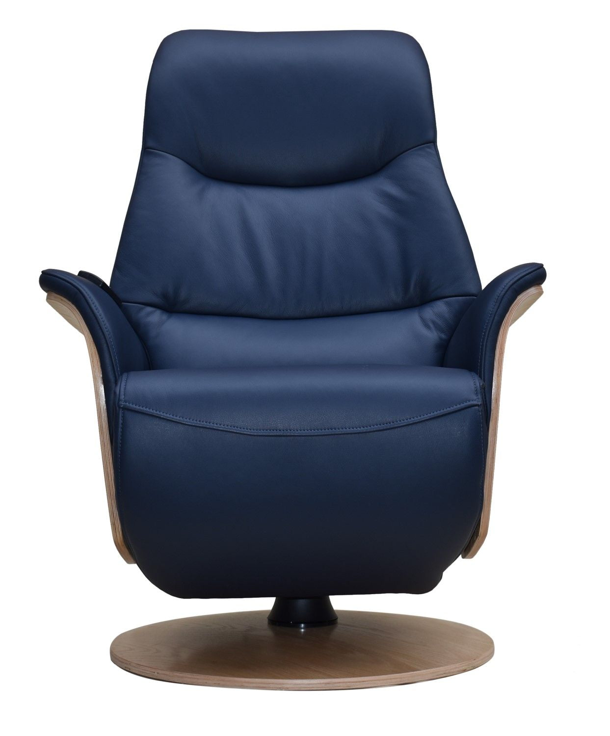 Navy Blue Leather Swivel Recliner with Integrated Footstool - Home Furniture Interiors