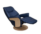 Navy Blue Leather Swivel Recliner with Integrated Footstool - Home Furniture Interiors