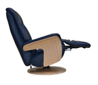 Navy Blue Leather Swivel Recliner with Integrated Footstool - Home Furniture Interiors