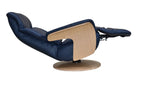 Navy Blue Leather Swivel Recliner with Integrated Footstool - Home Furniture Interiors