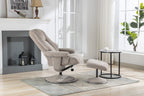 Oat Fabric Swivel Recliner and Footstool Chrome Trimmed - Home Furniture Interiors
