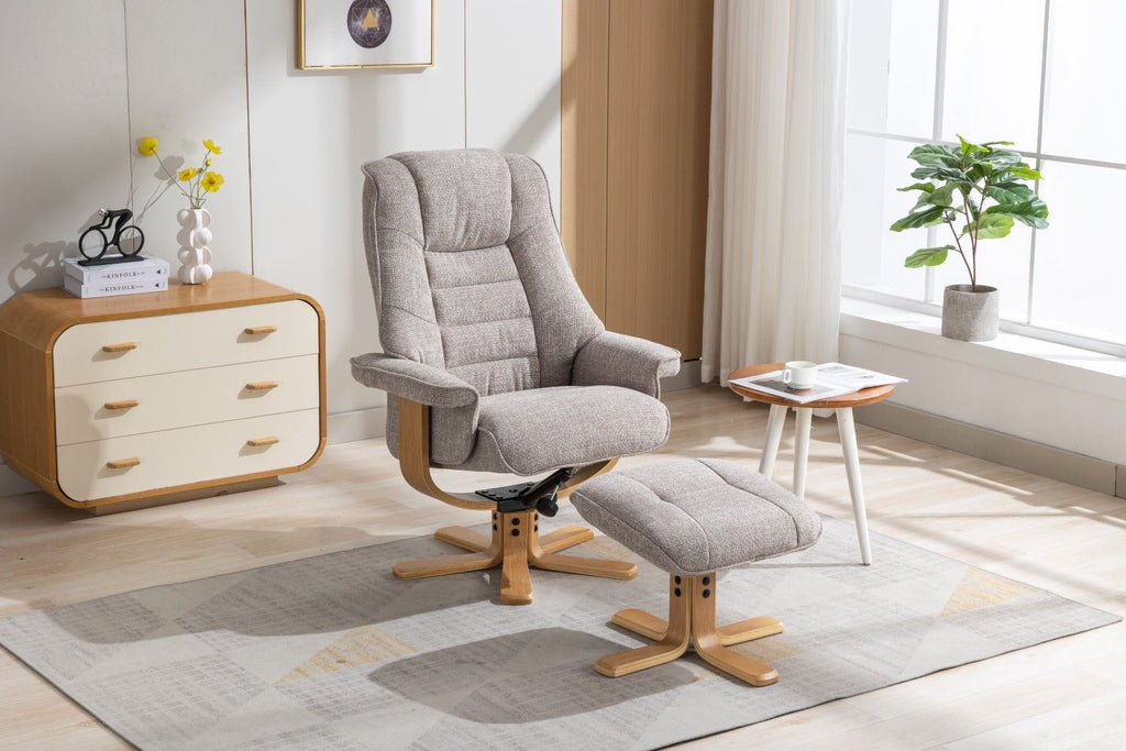 Oat Fabric Swivel Recliner Chair with Footstool Star Base