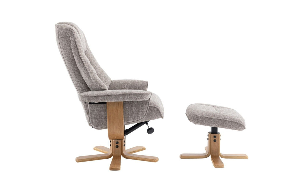 Oat Fabric Swivel Recliner Chair with Footstool Star Base - Home Furniture Interiors