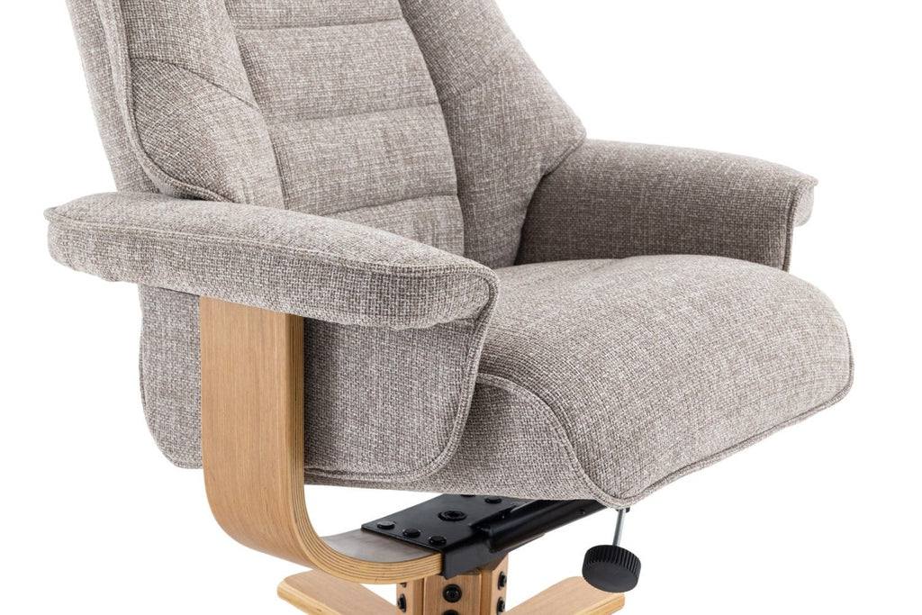 Oat Fabric Swivel Recliner Chair with Footstool Star Base - Home Furniture Interiors