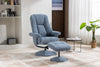 Ocean Blue Fabric Swivel Recliner and Footstool Chrome Trim