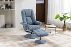 Ocean Blue Fabric Swivel Recliner and Footstool Chrome Trim - Home Furniture Interiors