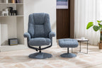 Ocean Blue Fabric Swivel Recliner and Footstool Chrome Trim - Home Furniture Interiors