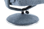 Ocean Blue Fabric Swivel Recliner and Footstool Chrome Trim - Home Furniture Interiors
