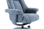 Ocean Blue Fabric Swivel Recliner and Footstool Chrome Trim - Home Furniture Interiors