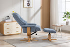 Ocean Blue Fabric Swivel Recliner with Footstool Star Base - Home Furniture Interiors