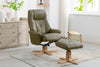 Olive Green Leather Effect Recliner with Footstool Oak Base