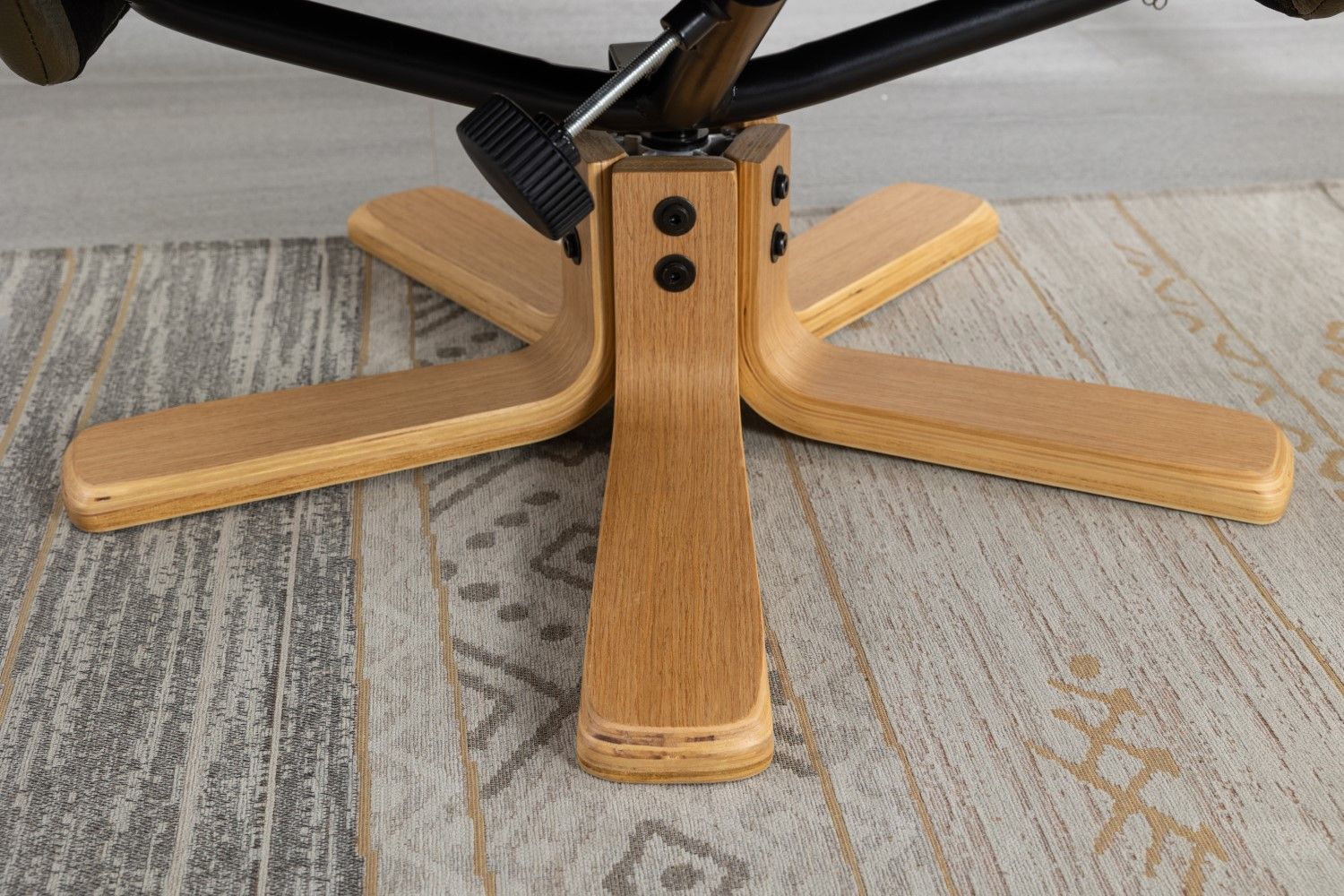 Olive Green Leather Effect Recliner with Footstool Oak Base