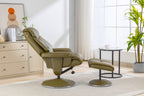 Olive Green Leather Effect Swivel Recliner with Footstool - Home Furniture Interiors